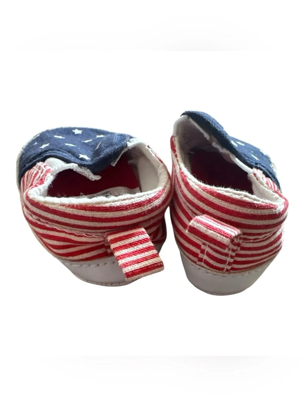 Carters Patriotic Striped Red & White Newborn NB Baby Booties with Navy Accents